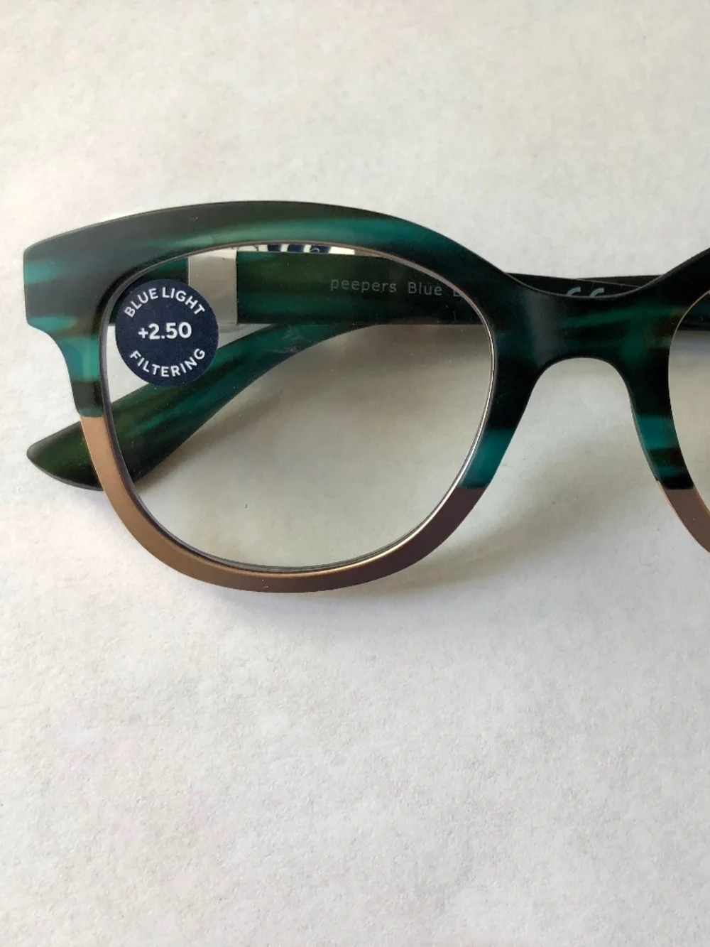 New Anthropologie Green &‎ Gold Peepers Georgia Readers +2.50
